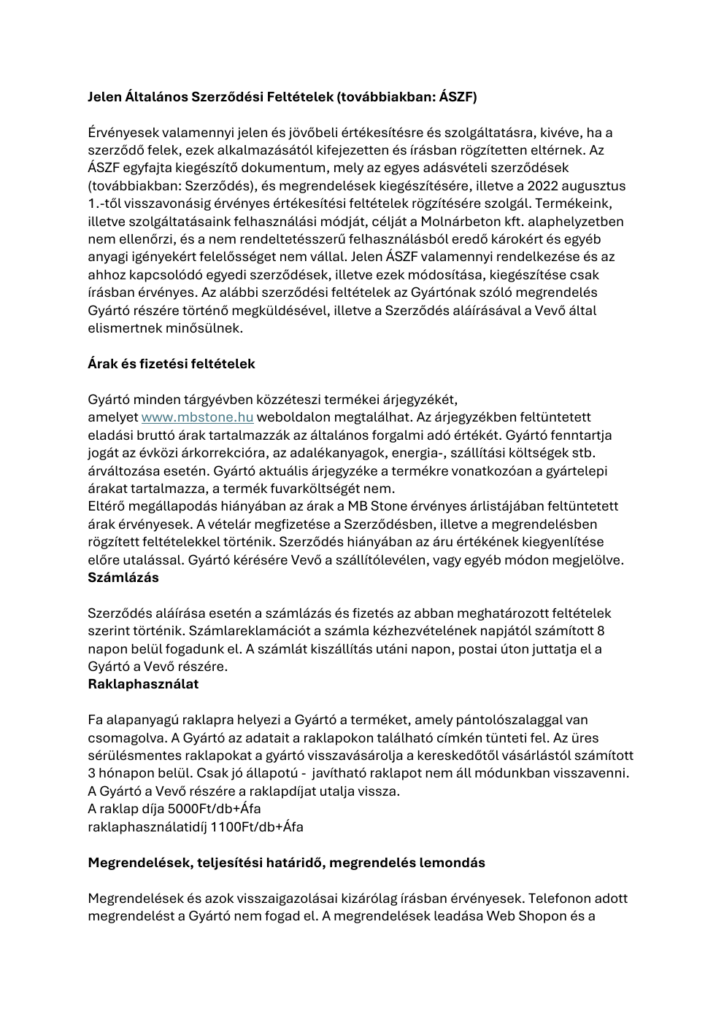 Általános Szerződési Feltételek